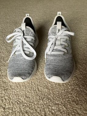 Adidas Cloudfoam White and Gray Knit Lace-Up Sneakers